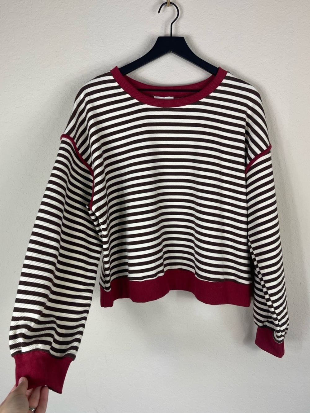 Entro Striped Contrast Trim Long Sleeve Sweatshirt Top Size Large
